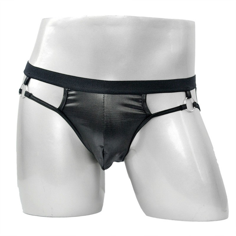 [LSAR] ชุดชั้นในชายเซ็กซี่หนังเทียมแหวนโลหะทอง Jock Strap Underpants