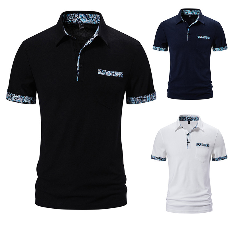 เสื้อโปโลแขนสั้นสําหรับผู้ชายพร้อมผ้าระบายอากาศและความชื้น