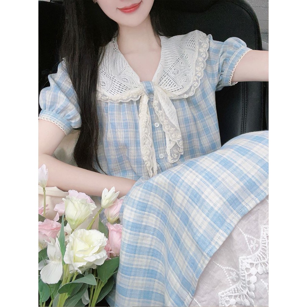 2024 ฝรั่งเศสหวานสีฟ้าลายสก๊อตชุดหญิงขนาดเล็กสไตล์กระโหลกสวมสูทกระโปรงยาว
