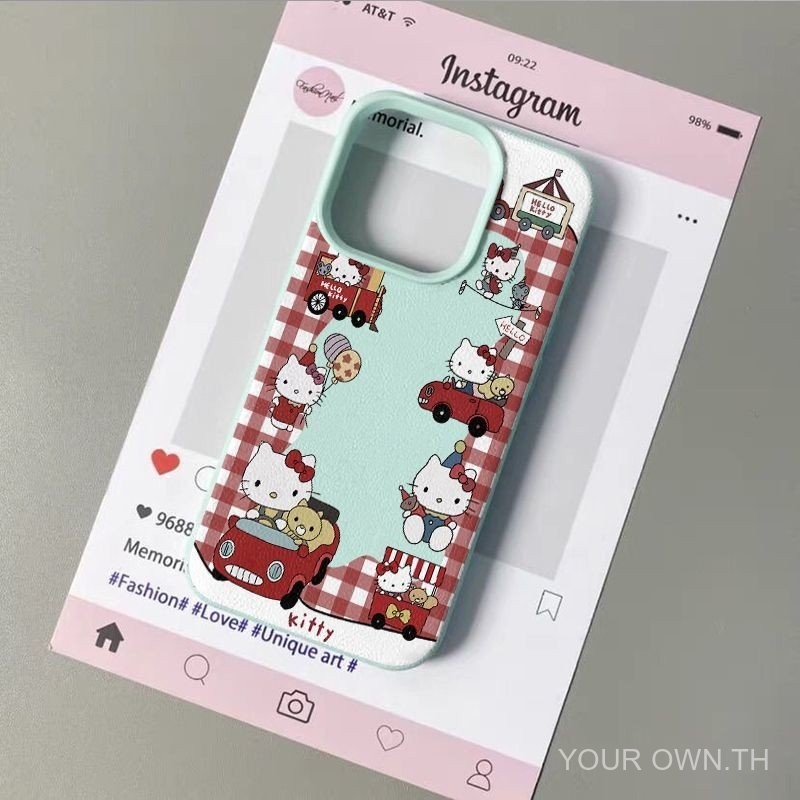 เคสโทรศัพท์ลายหนังสำหรับขับรถ Hello Kitty เหมาะสำหรับ iPhone 7/8 PLUS, X, XR, XS MAX, 11 Pro, 11, 12, 13, 14, 15 PRO MAX