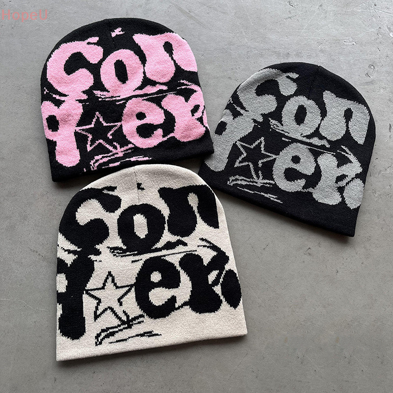 [HopeU] Vintage Y2K ขนสัตว์อะคริลิคถักหมวกผู้หญิงหมวกหมวกฤดูหนาวที่อบอุ่น Beanies Harajuku Hip Hop Casual Skullies หมวกกลางแจ้ง