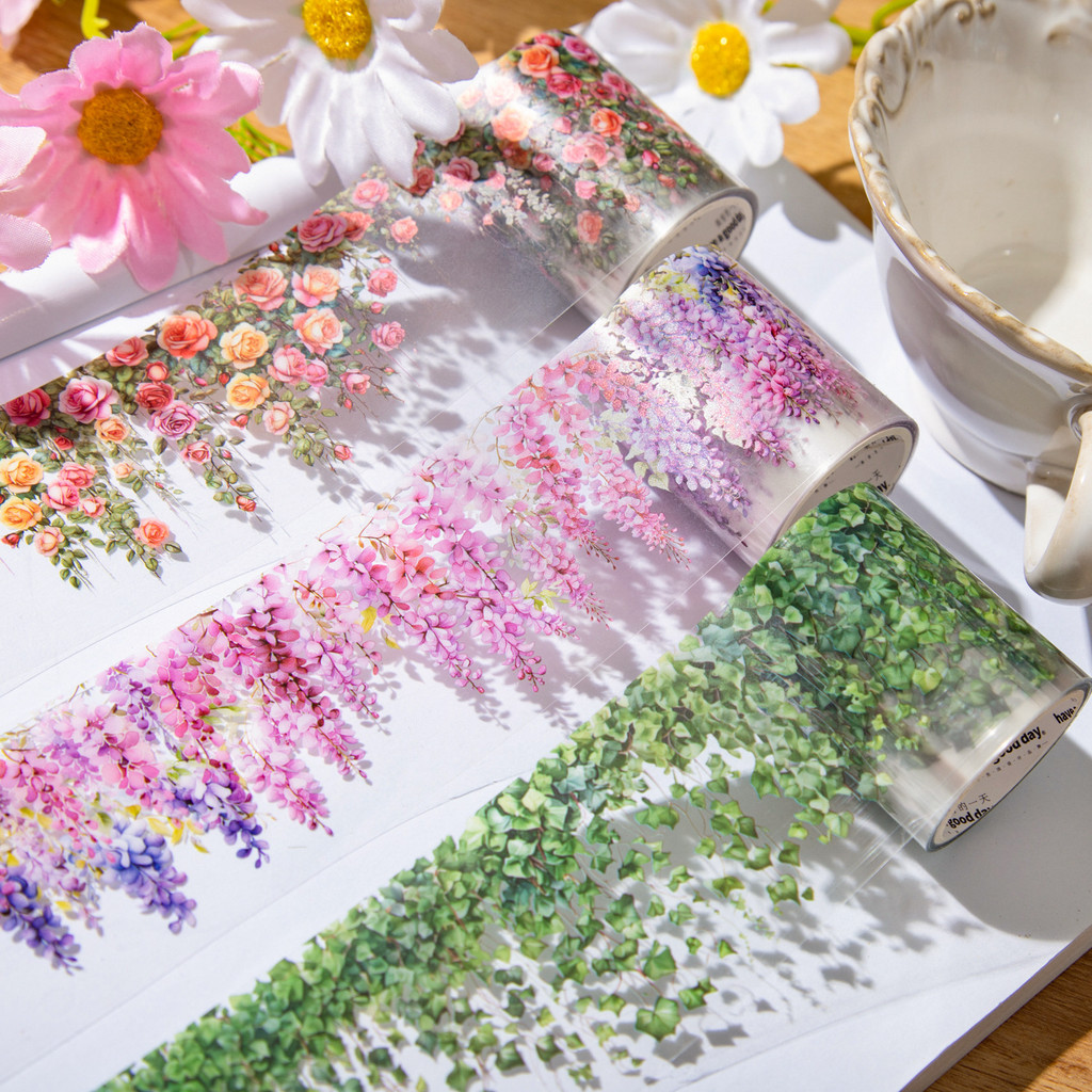 ชุดเทปวาชิสีเขียวเถาวัลย์พืชดอกไม้ตกแต่งเทปสําหรับวารสารสติกเกอร์สมุดวางแผนกระสุนวารสารศิลปะและงานฝีมือใช้เป็นสติกเกอร