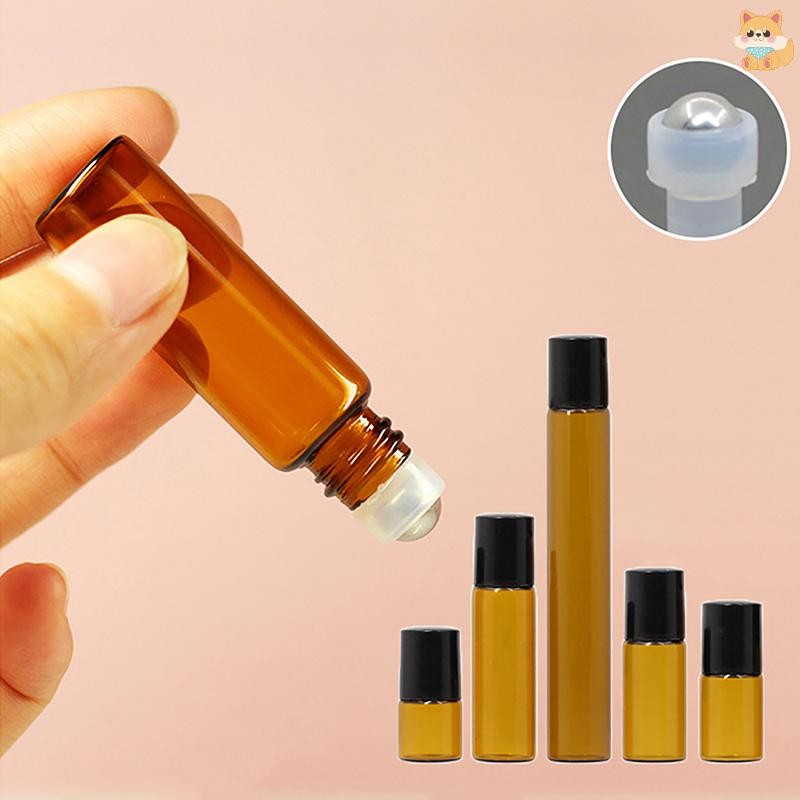 [VI] 1ml 2ml 3ml 5ml 10ml Amber Thin Glass Roll On Bottle ขวดรีฟิลเปล่าตัวอย่าง Test Vials พร้อม Roller TH