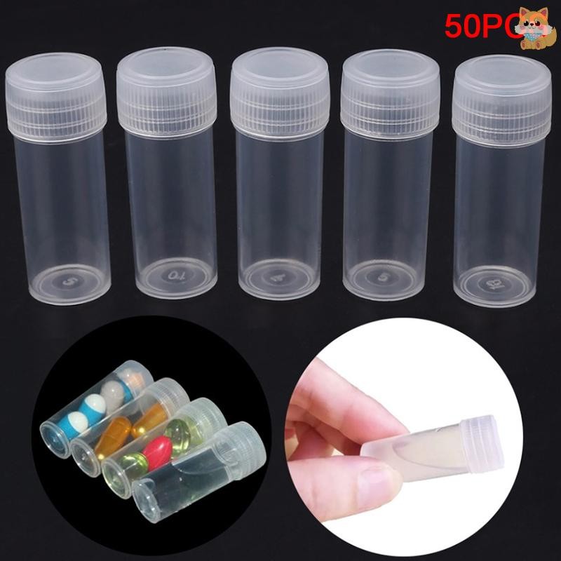 [VI] 50 ชิ้นขวดพลาสติกขวดตัวอย่าง 5 กรัมถังขนาดเล็ก Vials แคปซูลภาชนะเก็บ TH