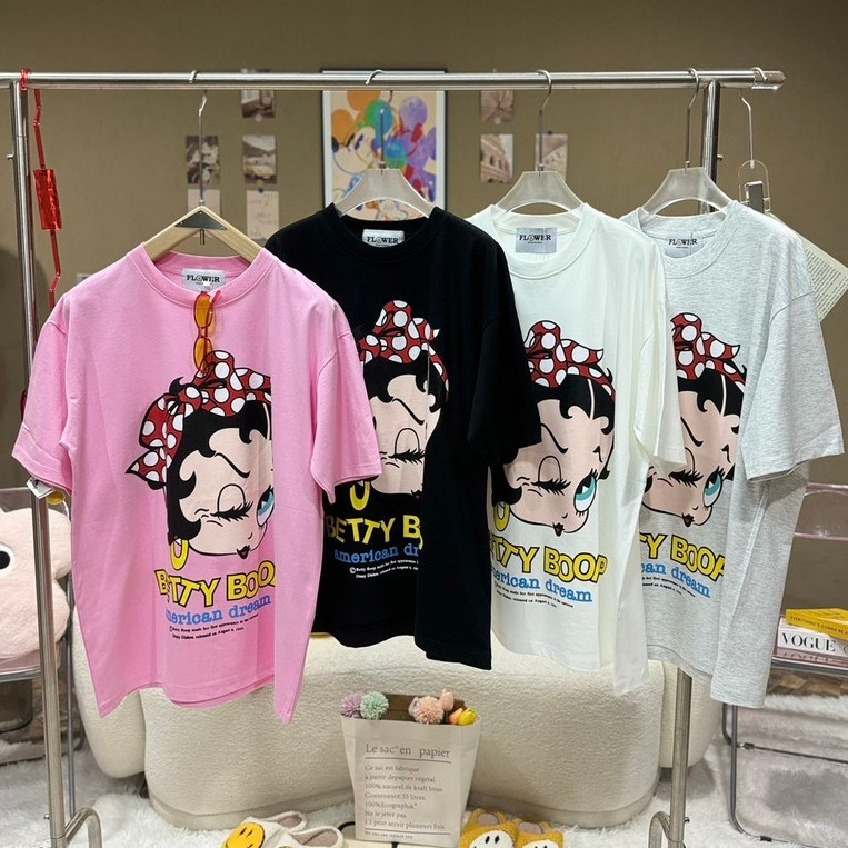 เสื้อยืด Oversize หน้า BETTY BOOP ป้าย FLOWER (F093)Size S-5XL