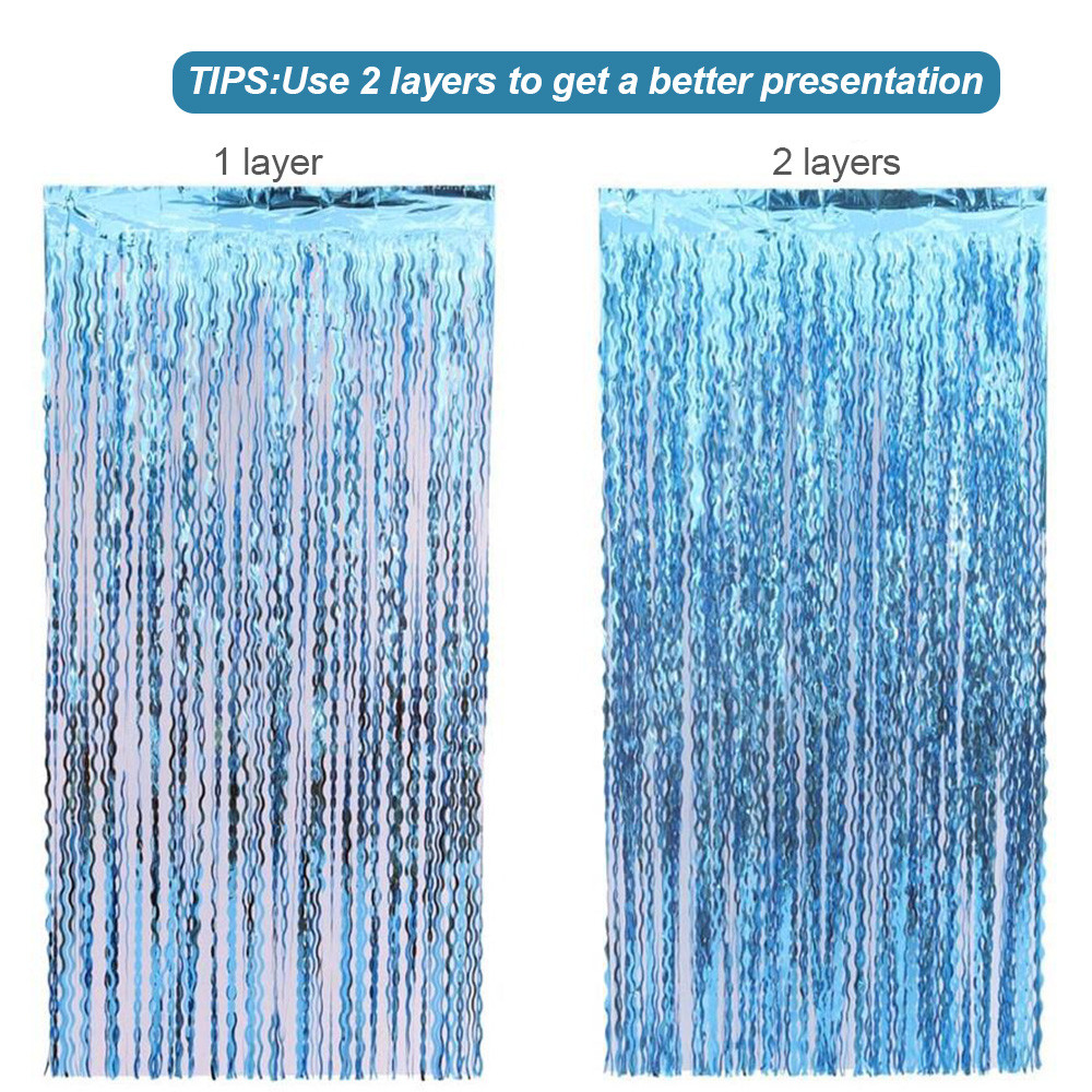 แนะนำ ผ้าม่าน 1x2m สีฟ้าอ่อนคลื่นลวดลายผ้าม่านฟอยล์ Tinsel Fringe Streamer พื้นหลังสําหรับงานเลี้ยงวันเกิดงานแต่งงานตกแต่ง ราคาพิเศษ มีเก็บเงินปลายทาง