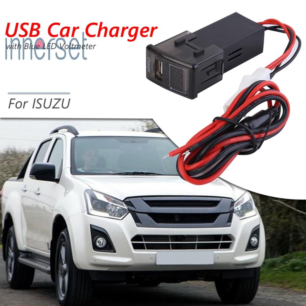 สําหรับ ISUZU USB Car Charger พร้อมโวลต์มิเตอร์ LED สีฟ้า 2.1A USB Charger Socket [innerset.th]