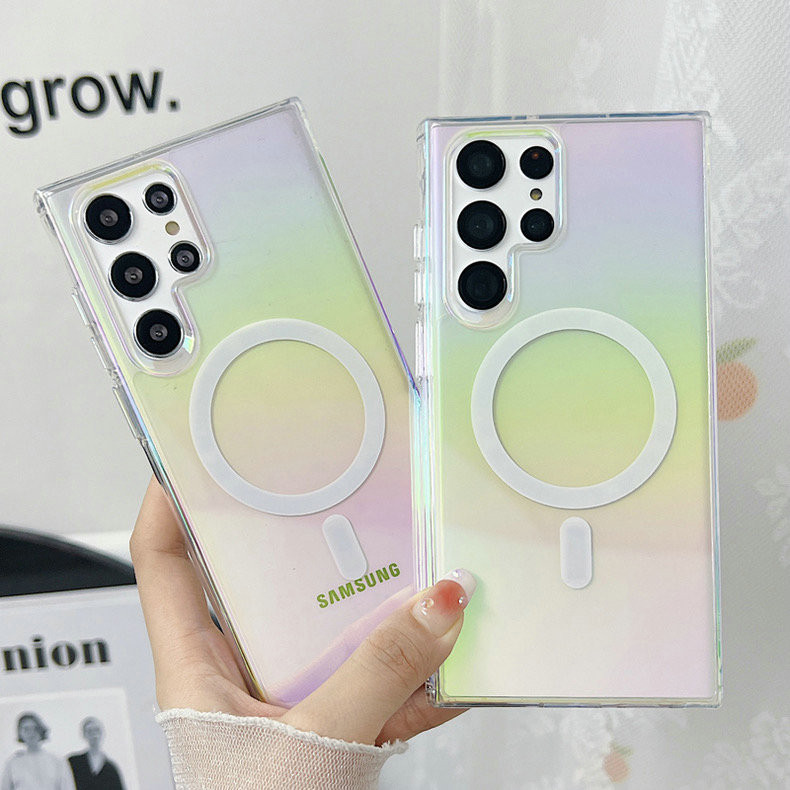 เปลือกแม่เหล็กสีรุ้งไล่ระดับสีสวยงาม Samsung Galaxy S24 Ultra S24 Plus S24FE S23 Ultra S23 Plus S22 Ultra S22+ S21FE S20FE S21Ultra A15 A55 A35 เคสโทรศัพท์อะคริลิคป้องกันการตก