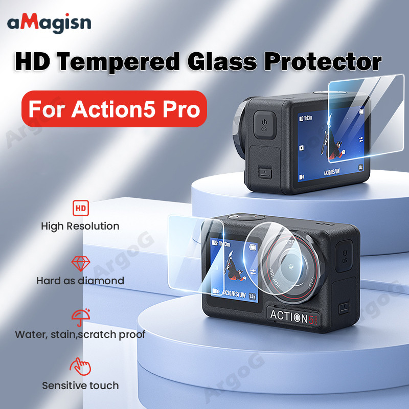 Amagisn HD กระจกนิรภัยป้องกันหน้าจอสําหรับ DJI Osmo Action 5 Pro 9H ความแข็งป้องกันรอยขีดข่วนเลนส์และชุดป้องกันหน้าจอ Action5 Pro อุปกรณ์เสริม
