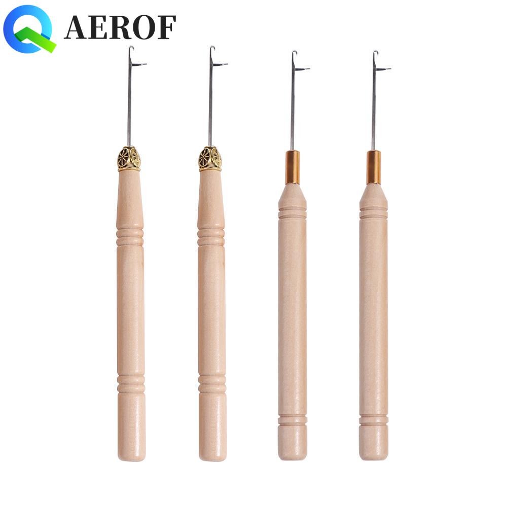 Aerof 3 ชิ้น/เซ็ตโครเชต์ตะขอ,โลหะถักตะขอเข็ม,เครื่องมือเย็บผ้าผมทอผ้าต่อผมด้ามไม้ Micro Hook สําหรับทําวิกผม