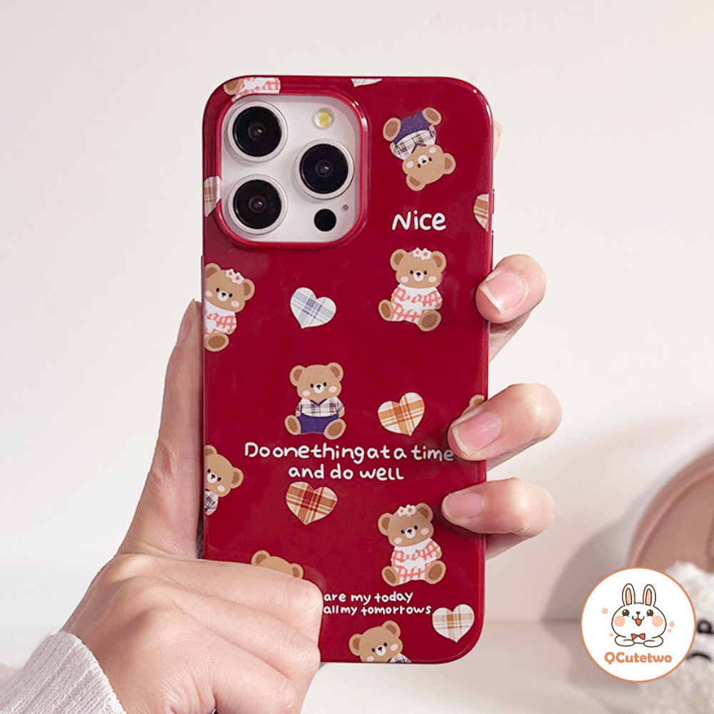 หมีน่ารักตุ๊กตาหัวใจglossyเคสโทรศัพท์สําหรับiphone 11 15 14 13 12 Pro MAX 14 15 Plus XS MAX XR Anti-drop Scratch Resistand Hard TPUปกหลัง