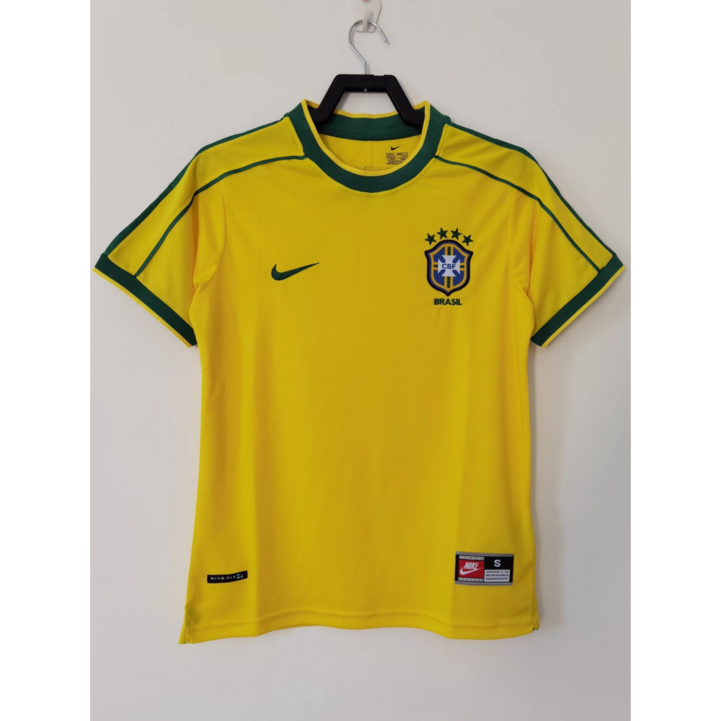 98 บราซิลบ้านย้อนยุคฟุตบอลกีฬาเสื้อยืดแขนสั้น