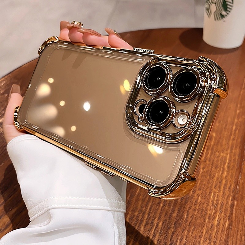 ปลอกใหม่หรูหราทะเลทรายไทเทเนียมกันกระแทกเคสใสสําหรับiphone 16 15 14 13 12 11 Pro Max 16 Plus 15pro 16proเคสใสฝาครอบป้องกันกล้อง
