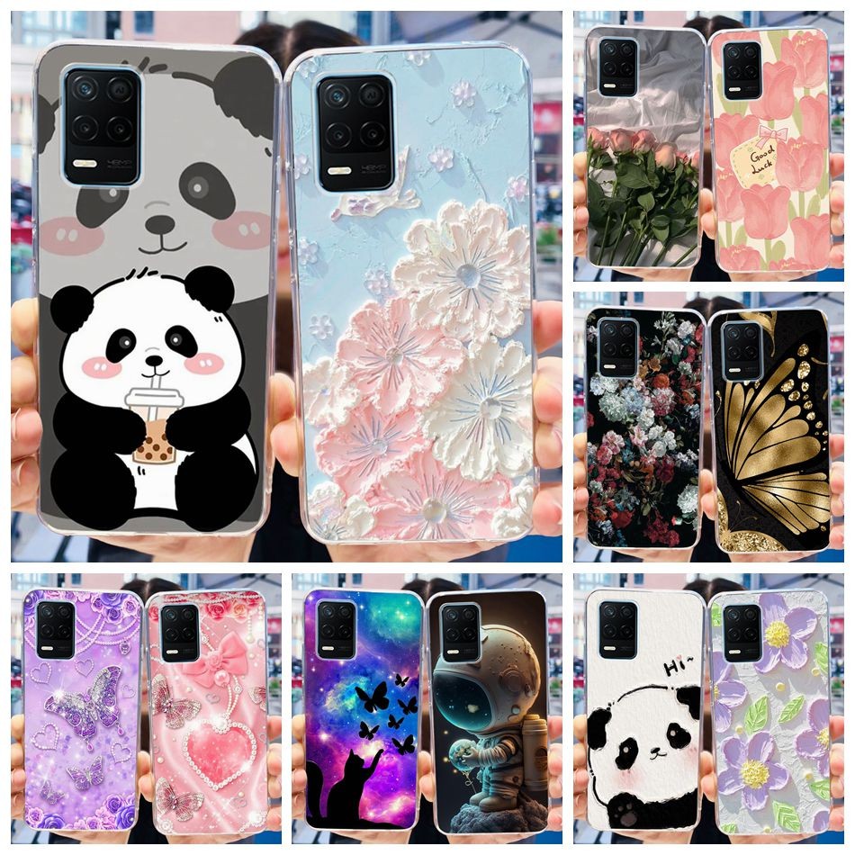 สําหรับrealme 8 5G RMX3241 น่ารักการ์ตูนPandaปลอกRealme8 5Gซิลิโคนอ่อนนุ่มTPUเคสโทรศัพท์