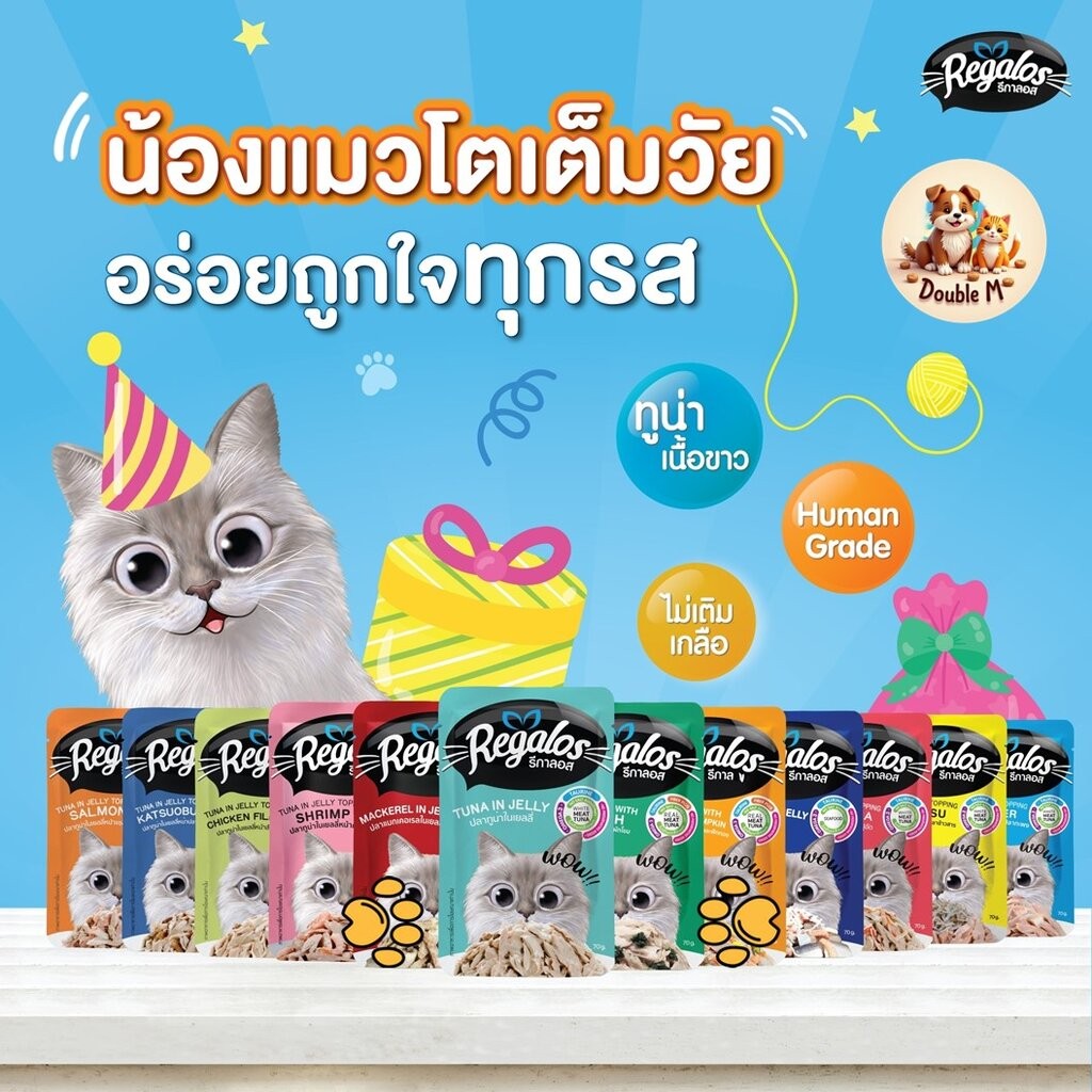 Regalos เพ้าซ์ อาหารเปียกสำหรับแมว มาในรูปแบบอาหารเปียกในเยลลี่ แบบซอง ขนาด 70 กรัม