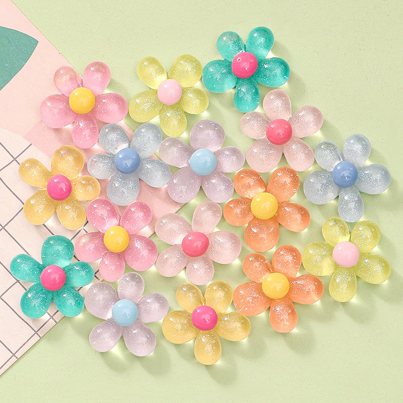 อุปกรณ์เรซิน DIY น้ําแข็งโปร่งใส Fine กระพริบห้ากลีบดอกไม้ DIY ครีมกาว Handmade กิ๊บติดผมเคสโทรศัพท์อุปกรณ์เสริมหัวเข็มขัดรองเท้า