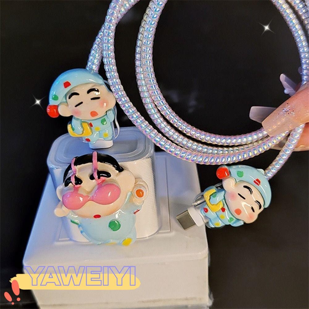 Yaweiy เครยอนชินจังตัวป้องกันเครื่องชาร์จ,เรซิ่น20Wสายชาร์จตัวป้องกันเครื่องชาร์จ,การ์ตูนน่ารักน่ารักแขนป้องกันสําหรับ15 14 13 12 Max
