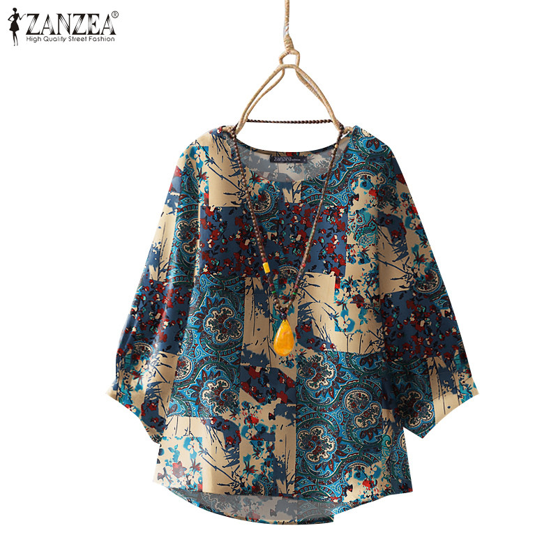 Zanzea เสื้อเบลาส์แฟชั่นแขน 3/4 แบบลําลองสําหรับผู้หญิง