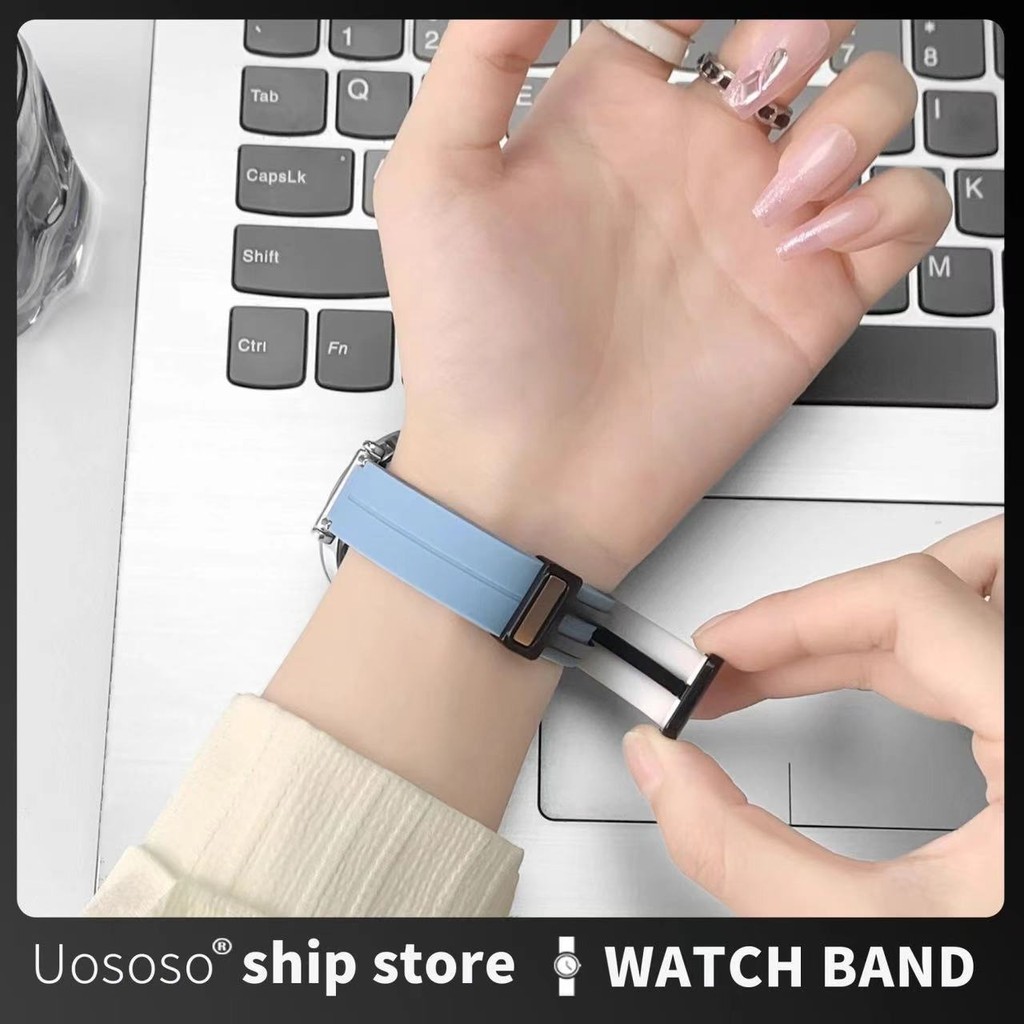 สายนาฬิกาข้อมือผูหญิงชิลิโคนแม่เหล็กสำหรับGarmin rey venu2s venu3s vivoactive4s 3s 255s 265s สาย18mm