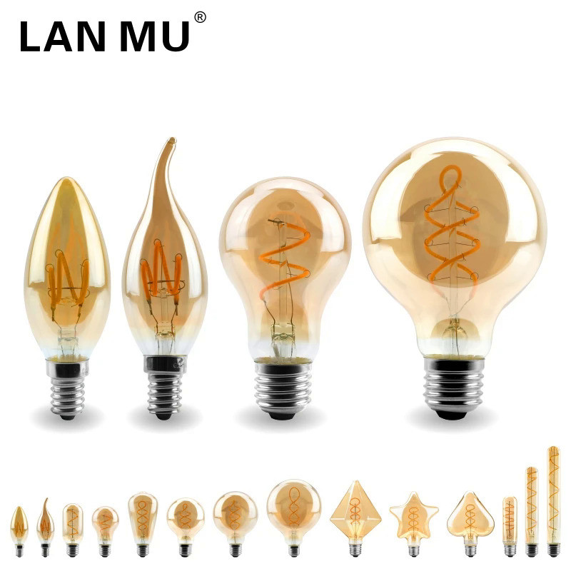 Retro LED Spiral Filament Light Bulb E14 E27 4W Warm Yellow 220V C35 A60 T45 ST64 T10 T185 T225 G80 