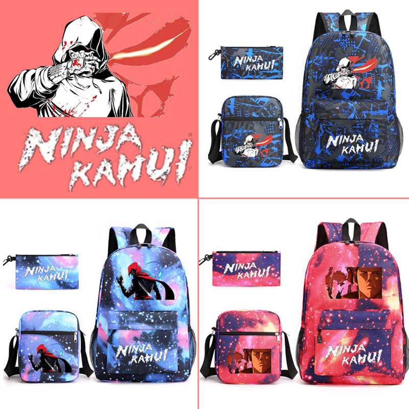 Ninja Kamui กระเป๋าเป้สะพายหลังสําหรับนักเรียนความจุขนาดใหญ่การ์ตูน Polychrome กระเป๋าเป้สะพายหลังกร