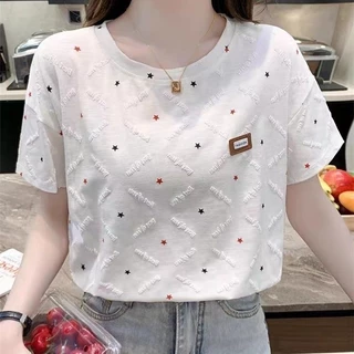 ส่งไวจากไทย⭐Summer⭐S-2XLเสื้อผ้าสตรี ins สไตล์ใหม่ หลวม ครึ่งแขน เสื้อยืด ⭐(ส่งภายใน 24 ชั่วโมง)⭐