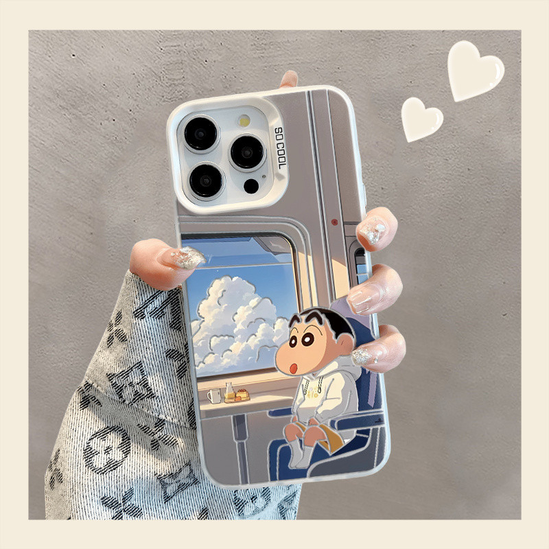 KK Travel Crayon Shin Chan ปลอกสำหรับ iPhone 16 15 14 13 12 11 Pro Plus MAX x XR XS MAX border พิมพ์ All-Inclusive fullcover เคสกันกระแทก