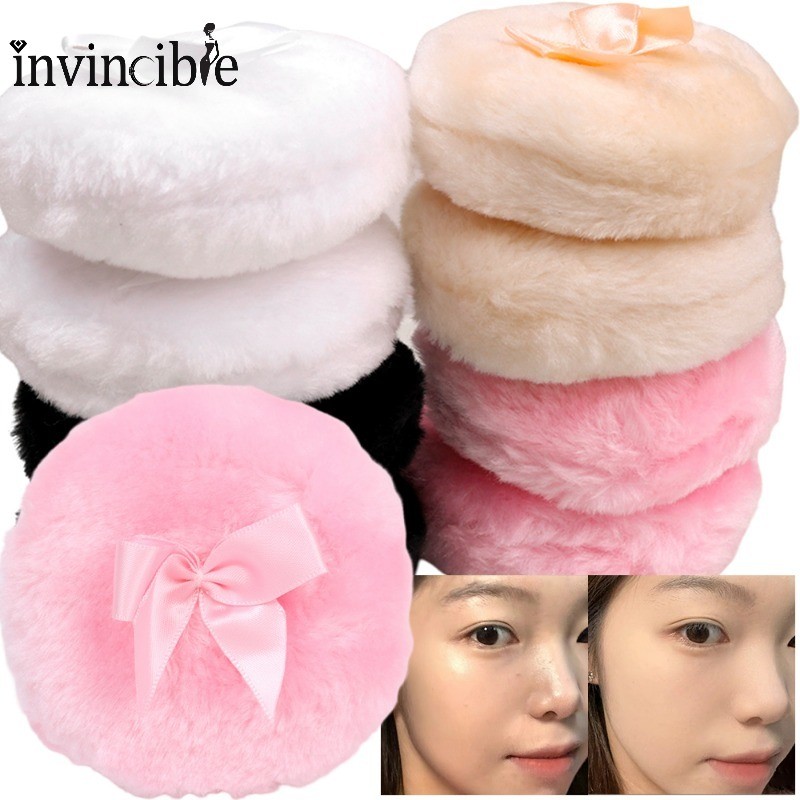 พัฟแป้งฟูขนาดใหญ่ - Face Body Round Powder Loose Puff with Ribbon Bow - Women Beauty Makeup Tools