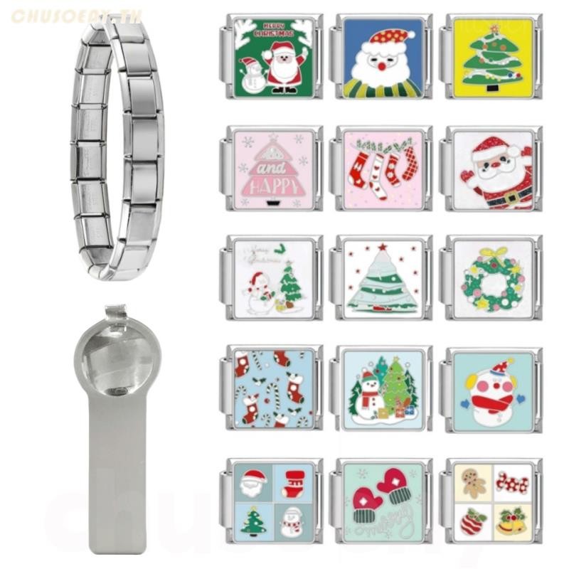 ยอดนิยมรักคริสต์มาสฤดูหนาวปีใหม่อิตาเลี่ยน Charm Links Fit 9 มม.สร้อยข้อมือสแตนเลสทําเครื่องประดับ