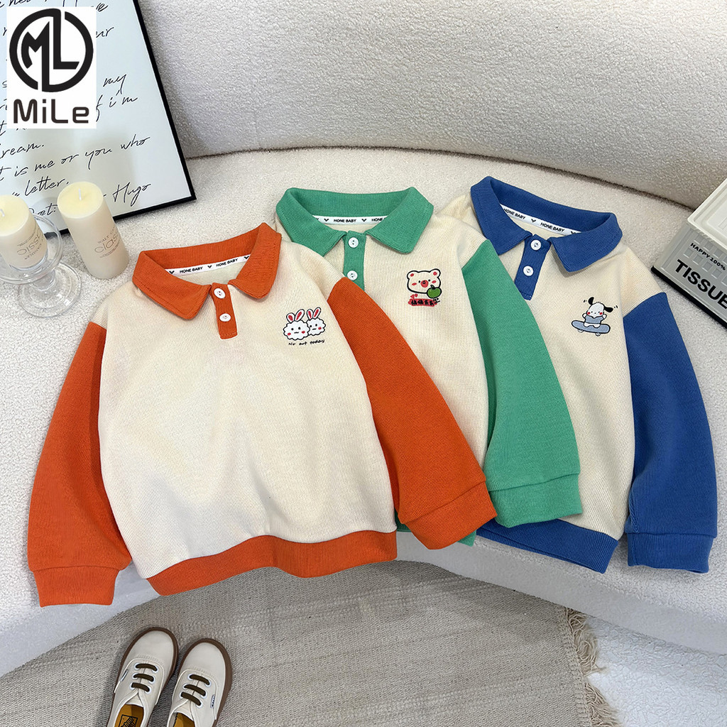 [ML] 80-130 ซม.เด็ก POLO แขนยาวฤดูใบไม้ร่วงสไตล์ใหม่เกาหลีรุ่น All-Match ถักแจ็คเก็ตชายหญิงอินเทรนด์ Cool Lapel Top