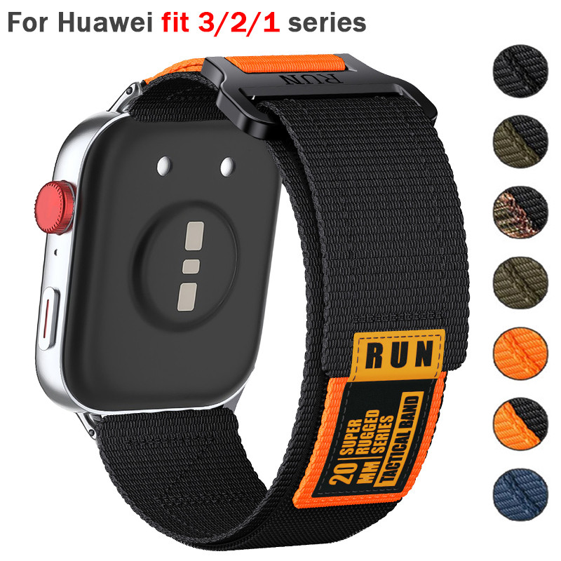 ไนลอนสายรัดสําหรับ Huawei Watch Fit 3 ยุทธวิธี Correa สร้อยข้อมือนาฬิกาสําหรับ Huawei Watch Fit 3/2/1 อุปกรณ์เสริมกีฬา