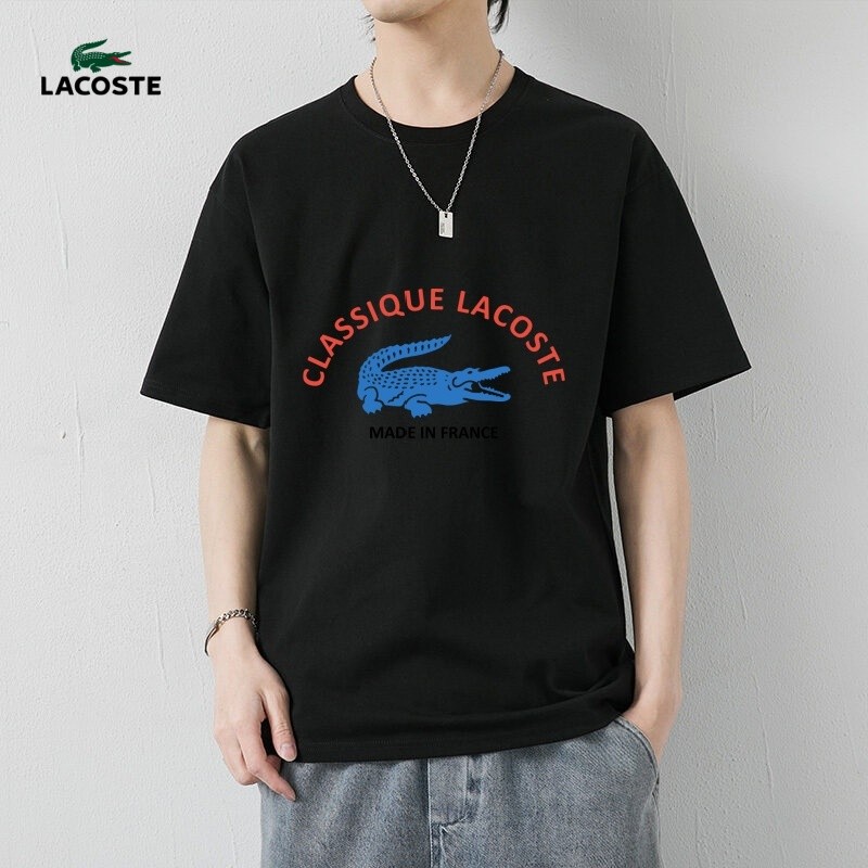 Lacoste200g ผ้าฝ้ายแขนสั้นฤดูร้อนสไตล์ใหม่เสื้อยืดใหม่ผู้ชายผู้หญิงเสื้อยืด 100 ผ้าฝ้ายแท้คุณภาพสูง 