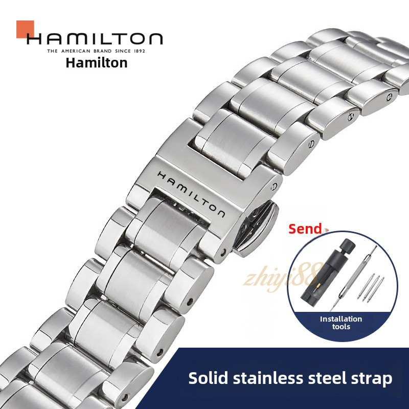 สายนาฬิกาสแตนเลส Hamilton สําหรับนาฬิกา Jazz & Field Khaki - เข็มกลัดผีเสื้อ 12-24 มม. ทนทานและมีสไต