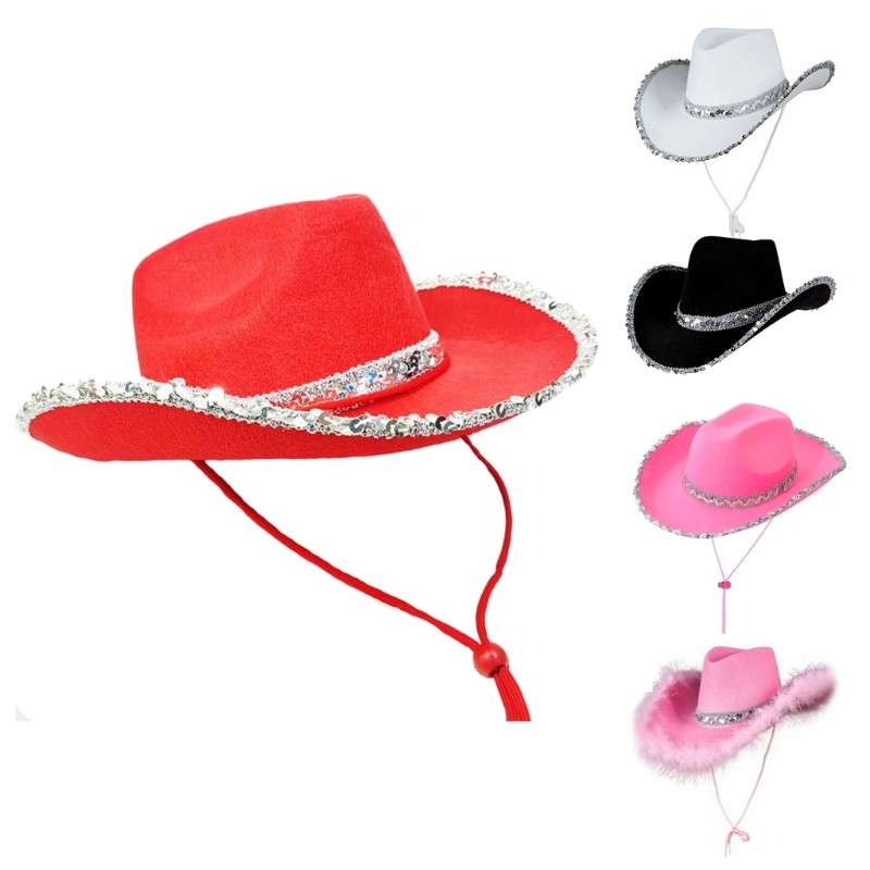 ผิวเลื่อม Cowgirl หมวกผู้หญิง Bachelorette หมวกปาร์ตี้วันเกิด Cowgirl คอสเพลย์