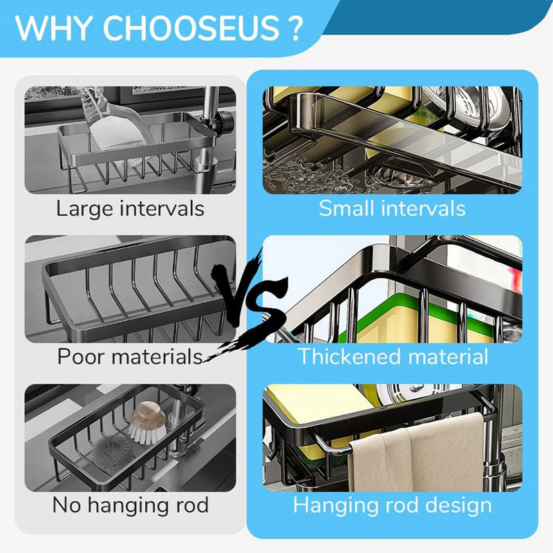 ที่เก็บอ่างล้างจานในครัว ชั้นวางจานก๊อกน้ํา ตะกร้าระบายน้ําสแตนเลส ที่วางภาชนะและเครื่องซักผ้าผัก ที่เก็บอ่างแบบปรับได้ - รูปที่ 5