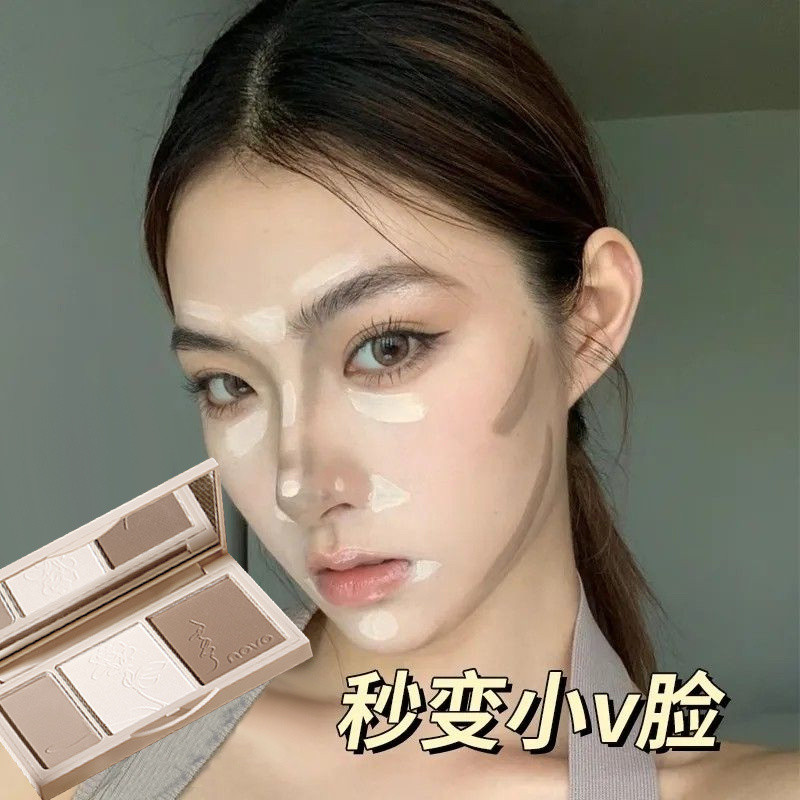 修容盘遮瑕提亮高光鼻影三色遮瑕膏学生党修容棒NOVO三色修容盘三合一修饰鼻影高光阴影哑光提亮脸部遮泪沟法令纹Concealer for face repair dish, highlight nose