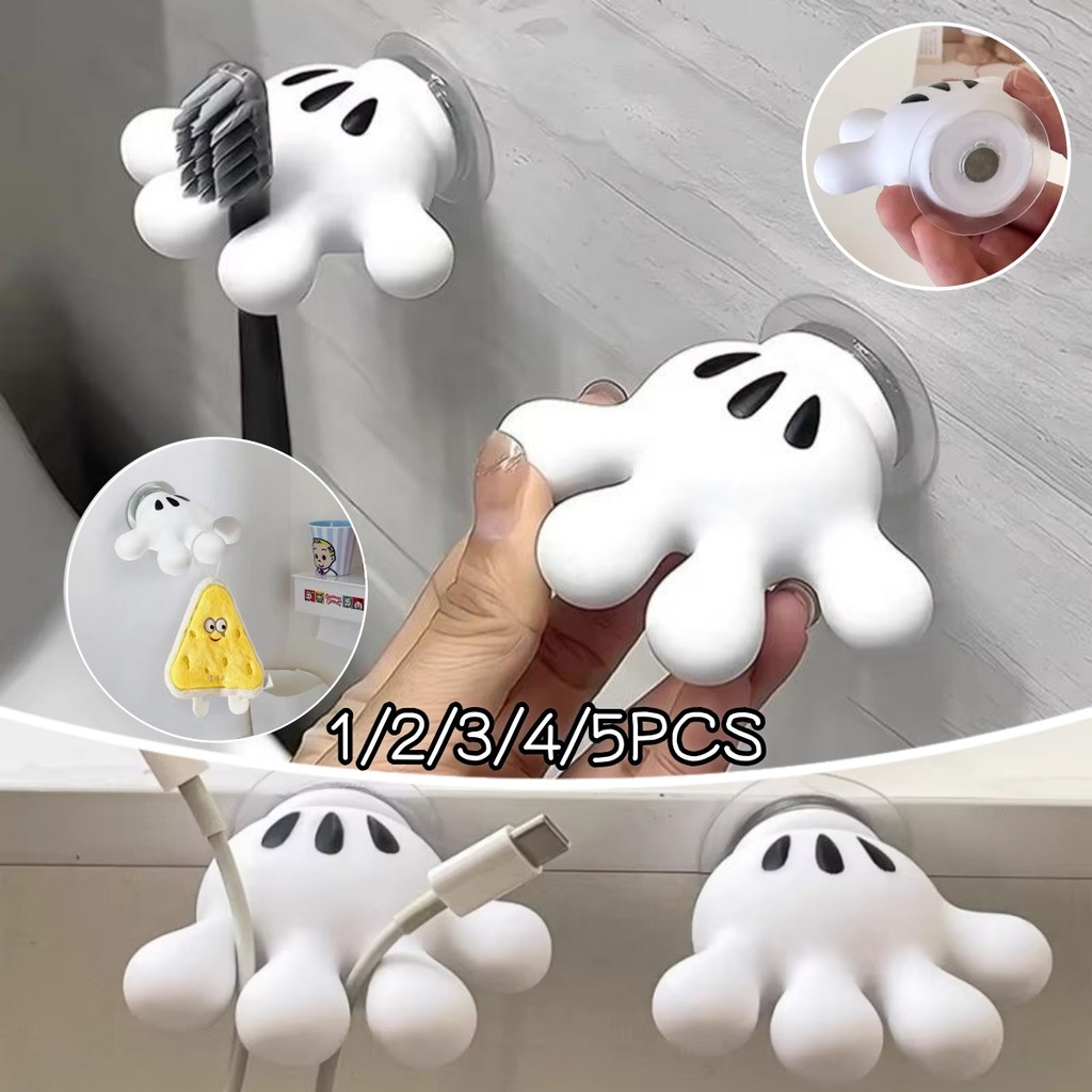 Creative Multifunctional Holder น่ารัก Mickey ผู้ถือแปรงสีฟันปาล์มผ้าเช็ดตัวห้องน้ําดูดถ้วย Hook Traceless Hook Data Cable Winder