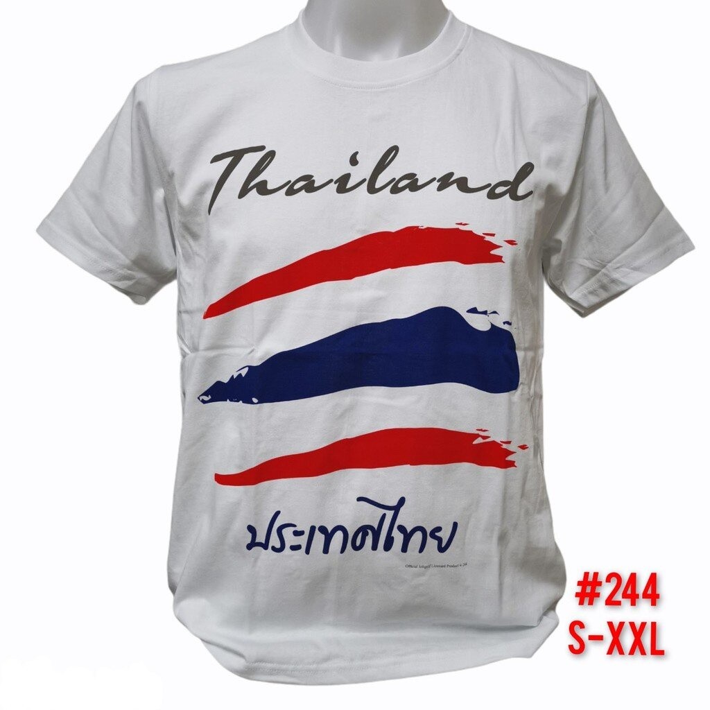 เสื้อยืดลายธงชาติไทย ของที่ระลึกประเทศไทย ผ้าฝ้ายคอกลมแขนสั้น