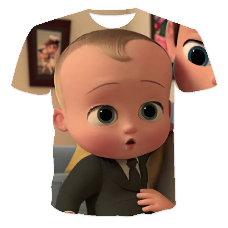 เสื้อยืดBabyBossการพิมพ์ดิจิตอล3D สไตล์การ์ตูน สำหรับเด็ก คอO