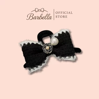 Barbella กิ๊บติดผมโบว์ผ้าทวีต กิ๊บหนีบผมแต่งมุกและดอกไม้หรู รุ่น Camelia Tweed (BB008)