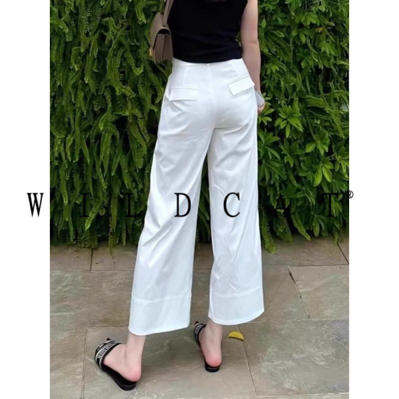 ชุดสูทสีขาว กางเกงลำลองขากว้าง สไตล์ใหม่เอวสูงสำหรับผู้หญิง เหมาะสำหรับฤดูร้อน