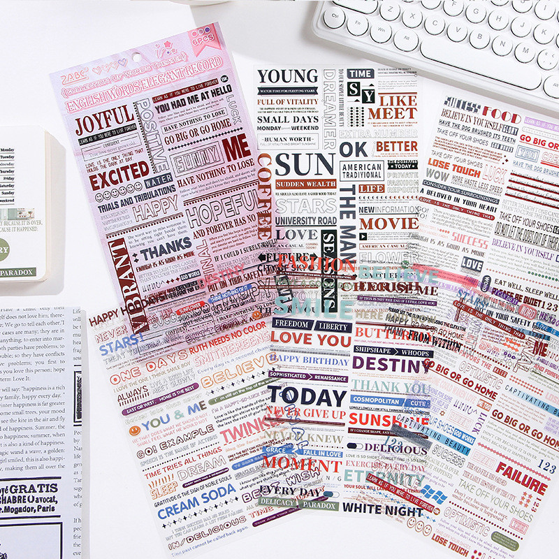 อุปกรณ์สมุดภาพ 6 แผ่นคําคําคําคําคําคําสติกเกอร์ Scrapbooking อุปกรณ์ Junk Journal Bullet Journal DI