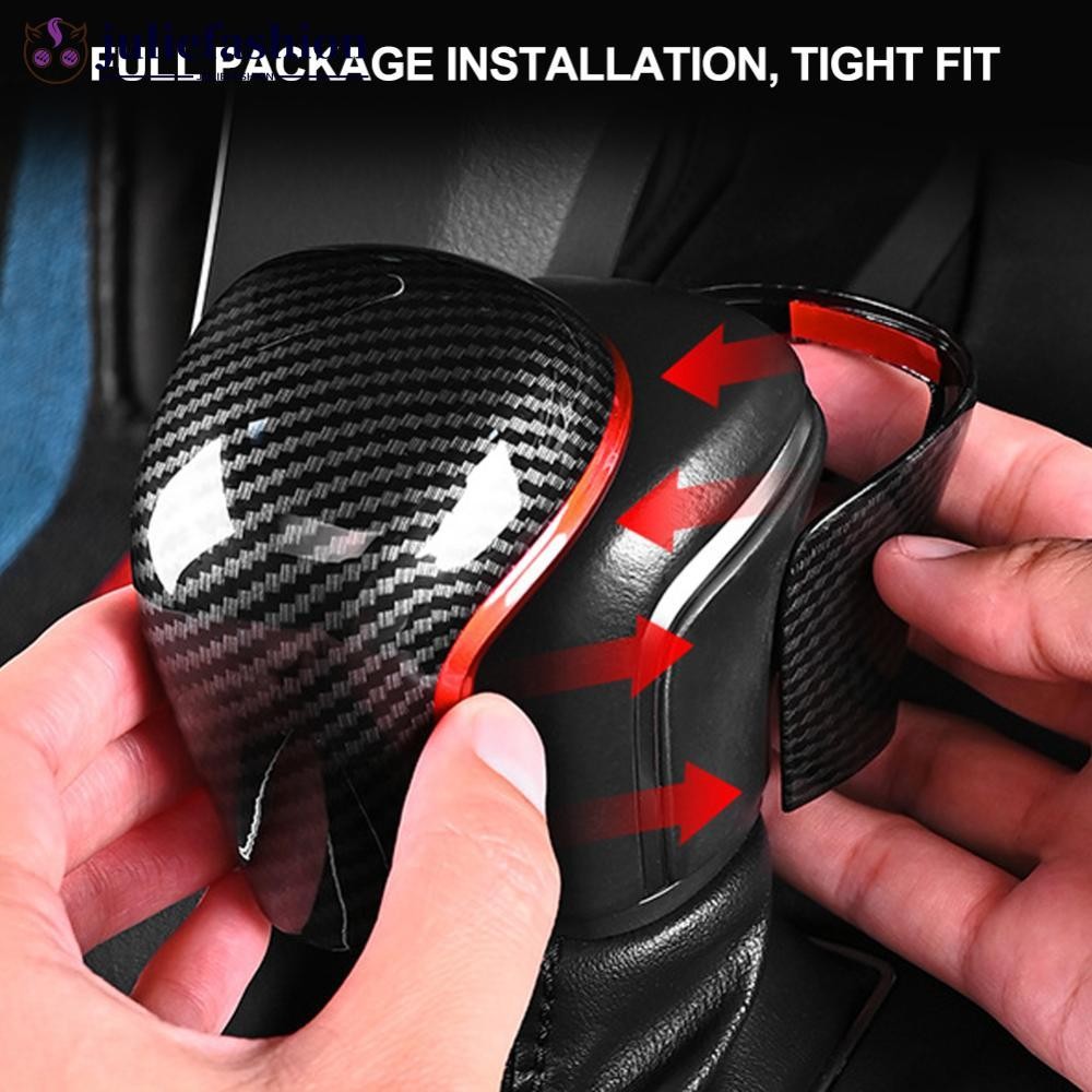 JULIEFASHION คาร์บอนไฟเบอร์เกียร์รถเกียร์ Shift Knob Cover Lever Stick หัวรถอุปกรณ์เสริม Auto Parts 