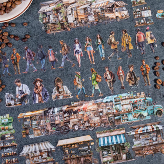 Journal GO 15pcs แล็ปท็อป Decals น่ารักการ์ตูนกาแฟ Market สต…