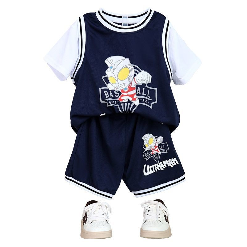 CAMKIDS Ultraman Clothing Boys Short-Sleeved Suit Summer Quick-Drying Jersey Superman Sports Two-Pie