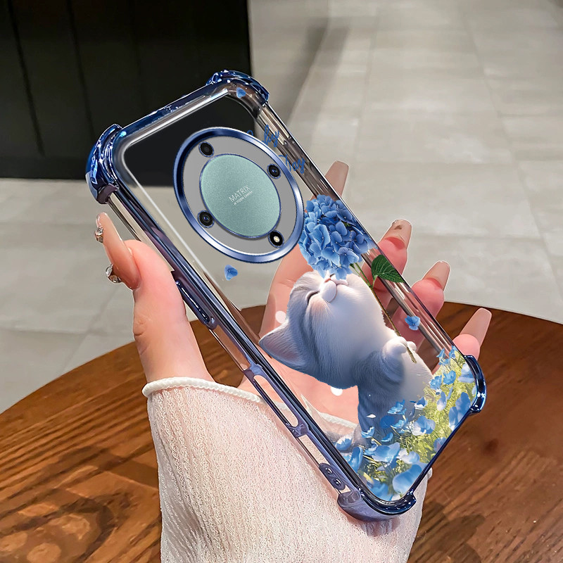 สําหรับ Honor X9A X9B 5G X9 X9C SMART เคสโทรศัพท์ดอกไม้แมวสี่มุมซิลิโคน TPU โปร่งใส soft shell XH007