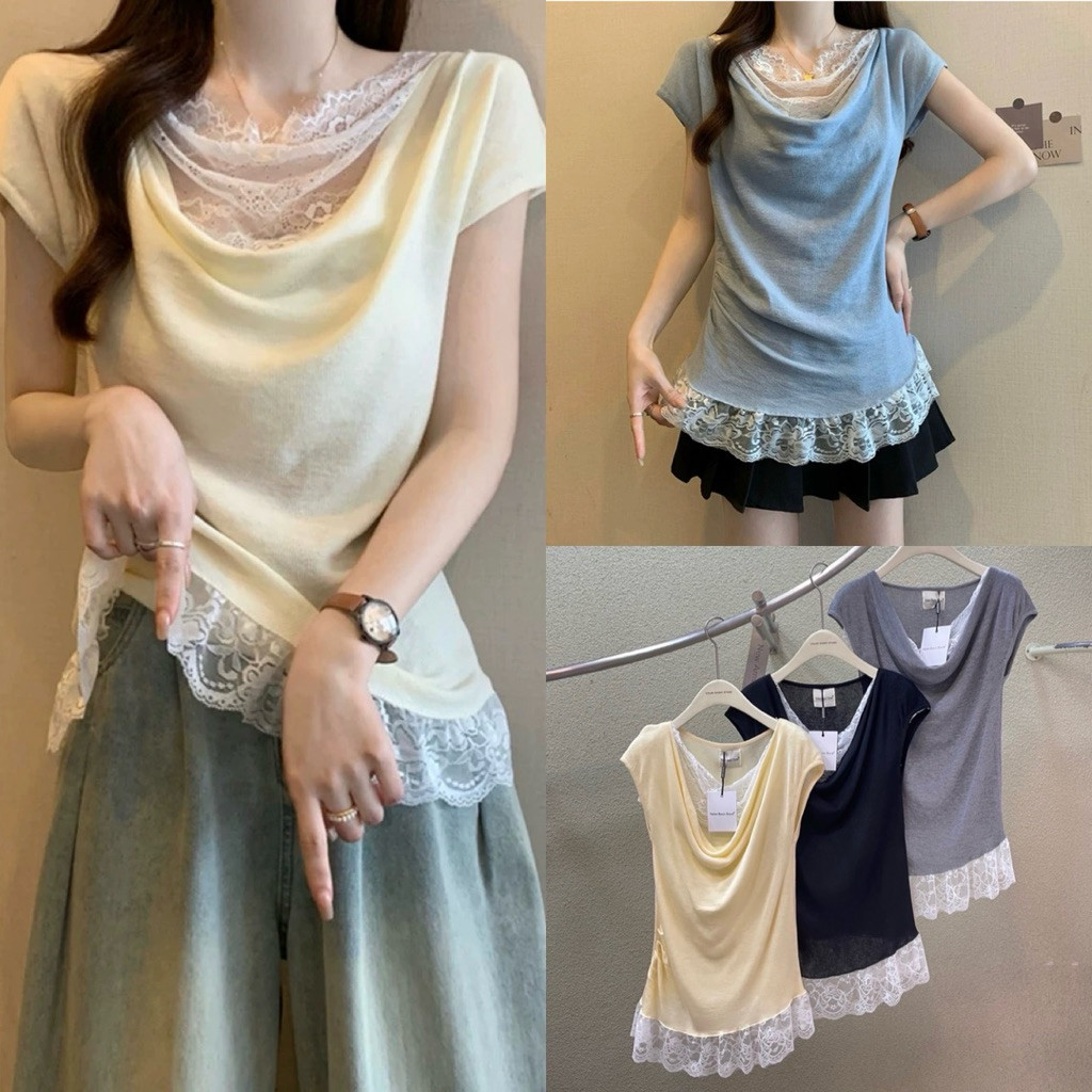 ส่งแมส 🛵 Valen LACE LAYER TOP  🍑 เสื้อไหมพรมเนื้อผ้านุ่ม แต่งลูกไม้ ดีไซน์สุดเกร๋