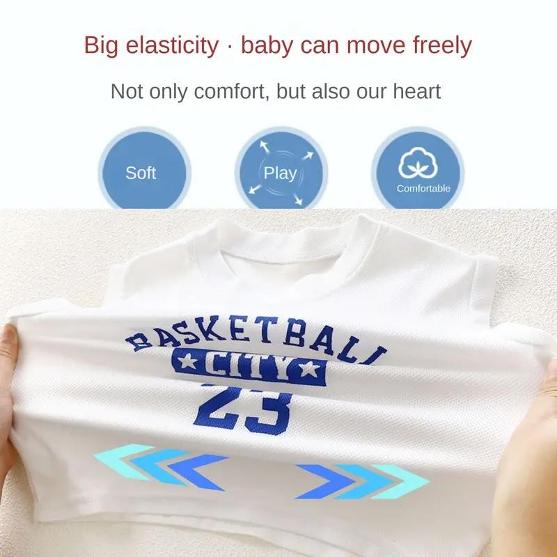 ชุดกีฬาเด็ก เสื้อกล้ามฤดูร้อน ชุดสูทบอลบางแขนกุด สำหรับเด็กผู้ชาย แห้งเร็ว วัสดุตาข่าย ไซส์: 90-150cm 