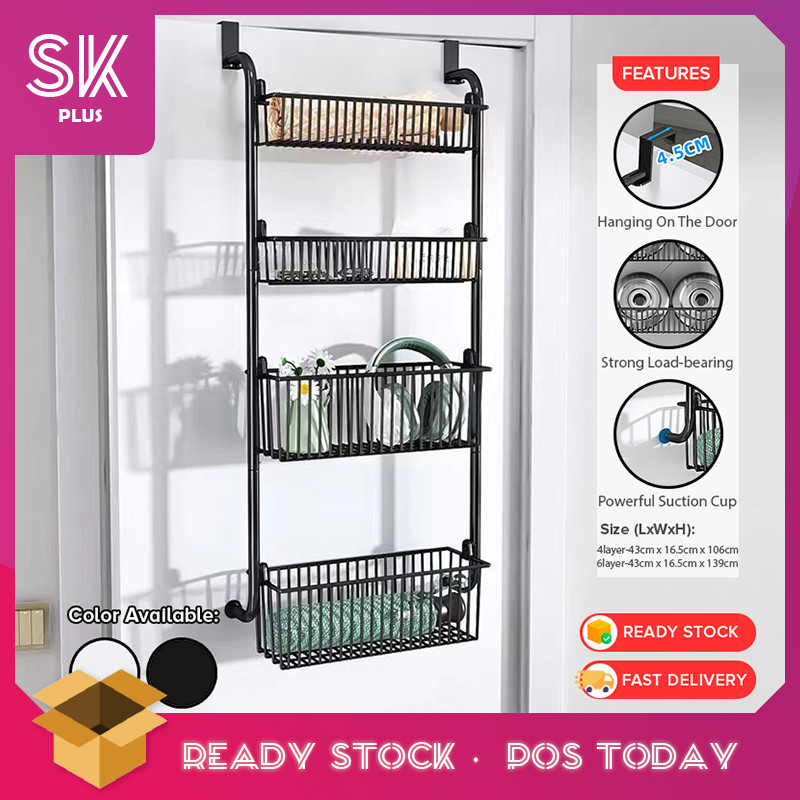 SKplus 4/6 ชั้น Rack ห้องน้ําแขวนตะกร้า Multilayer ตู้ครัวประตู Organizer ผู้ถือรัก Penyimpanan Gant