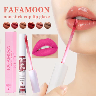 Fafamoon ลิปกลอสเนื้อแมทต์แบบไม่ติดถ้วย ลิปสติกเนื้อลิควิดเนื้อแมทต์ไม่ซีดจาง ลิปกลอสหลากสี เครื่องสำอางเพื่อความงาม